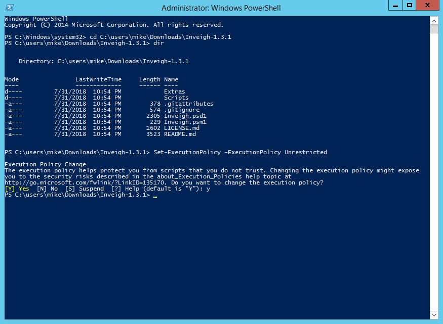 Inveigh extracted and powershell window